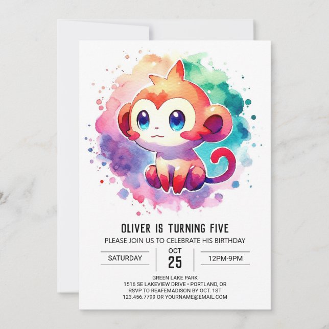 Eleganter Jungle Monkey Geburtstag Einladung (Vorderseite)