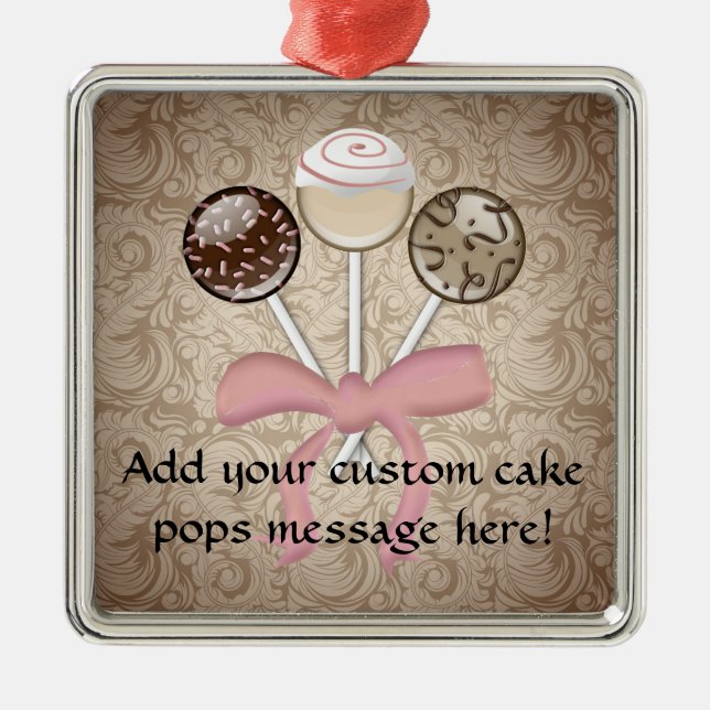 Eleganter Kakao-Damast-Kuchen-Pop Silbernes Ornament (Vorne)