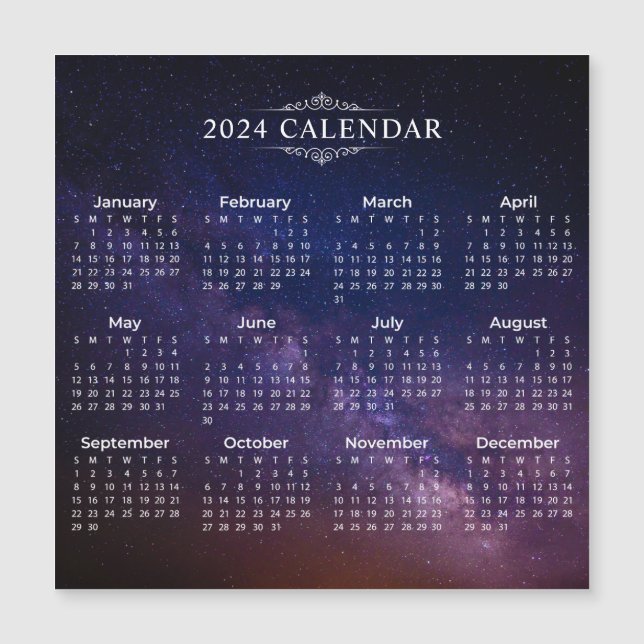 Eleganter Kalender 2024 auf der Milchstraße | Magn Magnetkarte (Vorderseite)