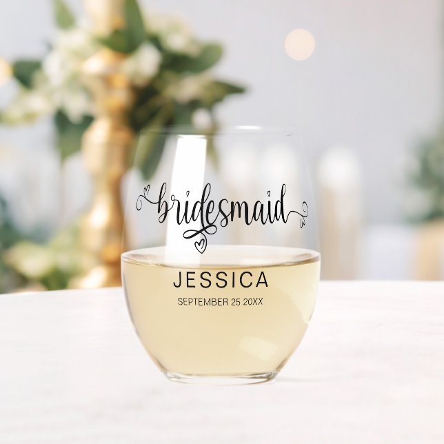 Eleganter Kalligrafiename Datum Überhängung Weinglas Ohne Stiel (Insitu (Hochzeit))