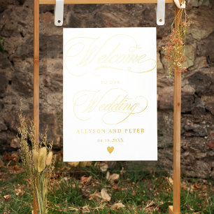 Eleganter kalligrafischer Hochzeitsempfang in Gold Foliendrucke