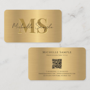 Eleganter Kalligraphiename QR Code Gold Mit Monogr Visitenkarte