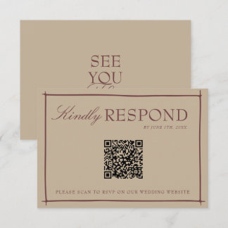 Eleganter Kamelmantel Rubine Old Money QR-Code Hoc RSVP Karte