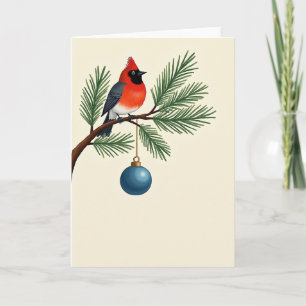 Eleganter Kardinal Bird Christmas Card Pine Branch Karte