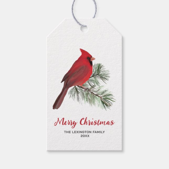 Eleganter Kardinal Bird Christmas Pine Monogram Geschenkanhänger (Vorderseite)