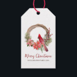 Eleganter Kardinal Bird Christmas Wreath Monogram Geschenkanhänger<br><div class="desc">Schöne,  elegante Aquarellschrift Frohe Weihnachten und Roter Kardinal Vogel auf einem heiligen Beerenkreuztif Geschenkschild. Fügen Sie diese zu Ihren Urlaubspaketen hinzu,  um sie eleganter und spezieller zu machen.</div>