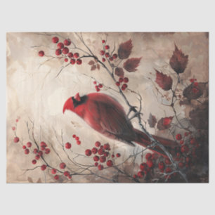 Eleganter Kardinal und Berries Dekoupage Seidenpapier