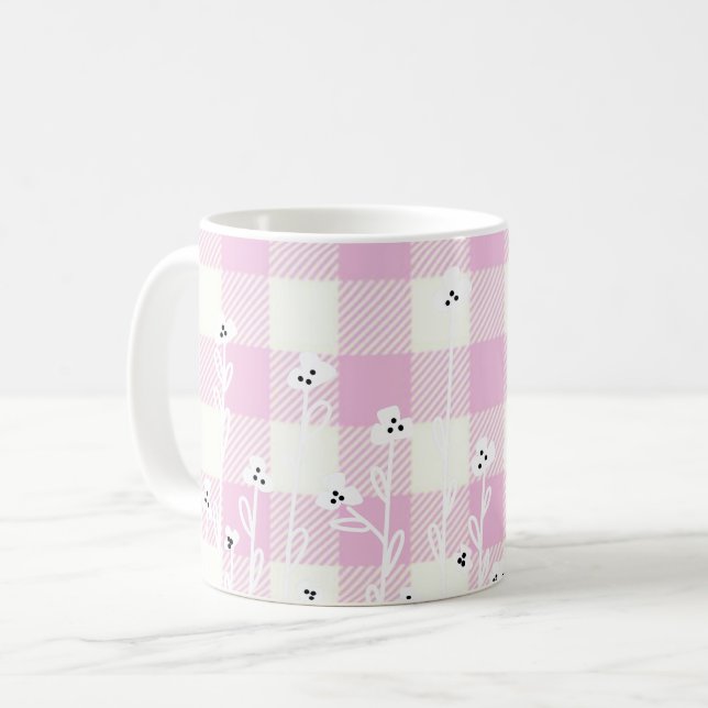 Eleganter karierter Gingham, pinkfarbener Gingham Kaffeetasse (Vorderseite Links)