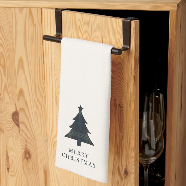 Eleganter Karierter Navy Blue und Green Weihnachts Geschirrtuch (Drittel gefaltet)