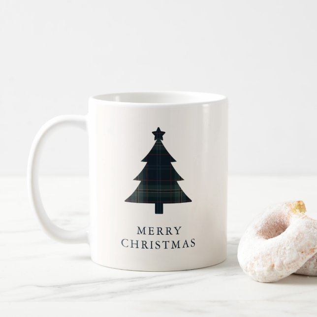 Eleganter Karierter Navy Blue und Green Weihnachts Kaffeetasse (Mit Donut)