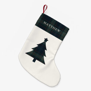 Eleganter Karierter Navy Blue und Green Weihnachts Kleiner Weihnachtsstrumpf