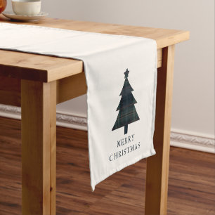 Eleganter Karierter Navy Blue und Green Weihnachts Kurzer Tischläufer
