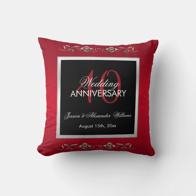 Eleganter karminroter Hochzeitstag der Kissen (Vorderseite)