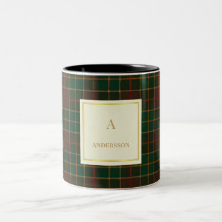 Eleganter Karomuster-Monogramm-Personalisierte Nam Zweifarbige Tasse