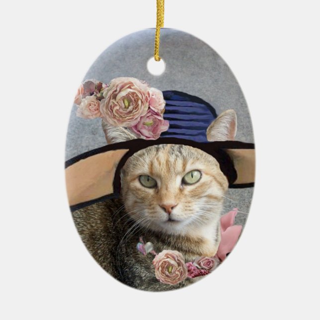 ELEGANTER KATZ,BIG DIVA HAT,ROSE Valentine Souveni Keramik Ornament (Vorne)