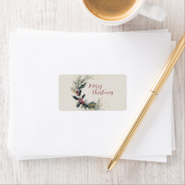 Eleganter Kiefer und Holly Kranz mit Goldakzenten Adressaufkleber