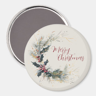 Eleganter Kiefer und Holly Kranz mit Goldakzenten Magnet