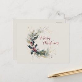 Eleganter Kiefer und Holly Kranz mit Goldakzenten Postkarte