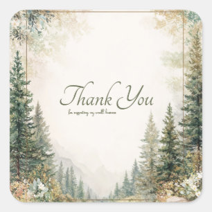 Eleganter Kiefernwald Berg Aquarell Goldrahmen Quadratischer Aufkleber