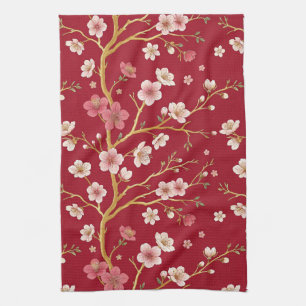 Eleganter Kirschblüten-Gold-Zweig Geschirrtuch