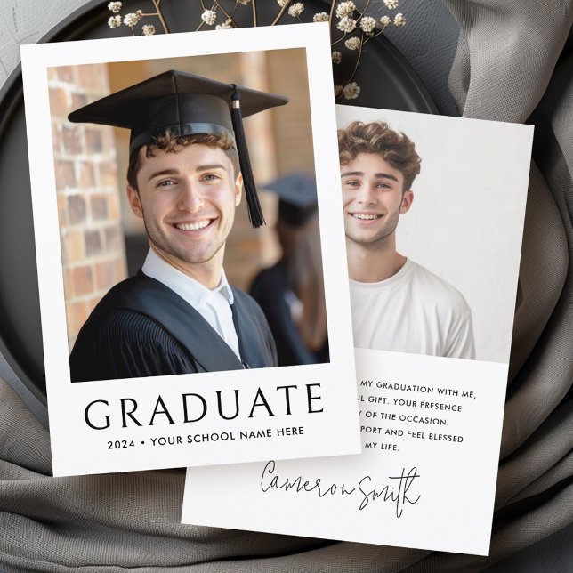 Eleganter Klassiker Abschluss Jahr Foto Absolvent Dankeskarte (Elegant classic graduation year photo graduate thank you card)