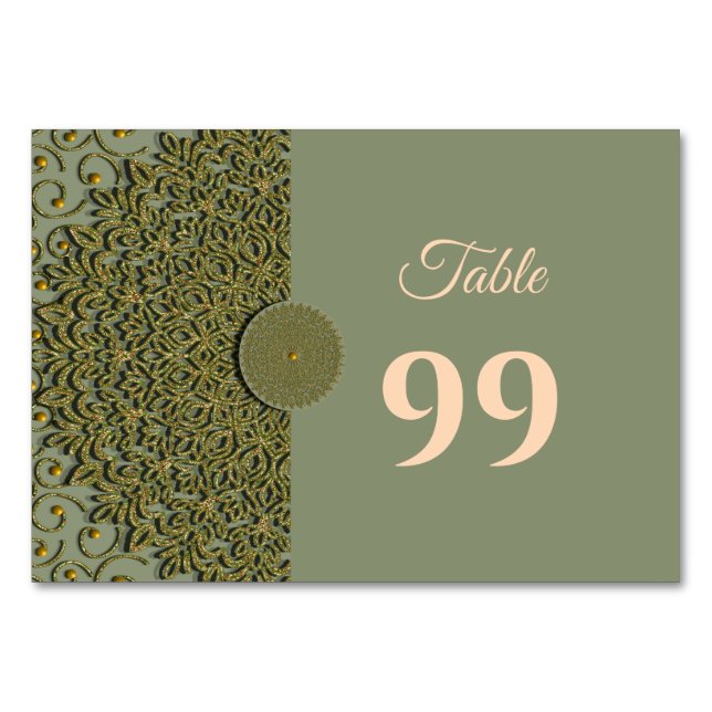Eleganter Klassiker Mandala Modernes Magengrün & G Tischnummer (Vorderseite)