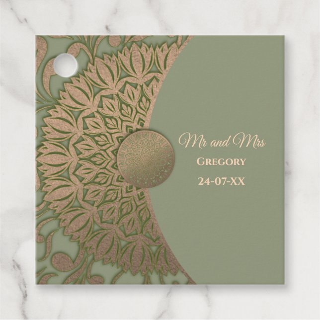 Eleganter Klassiker Modernes Sage Green & Gold Geschenkanhänger (Vorderseite)
