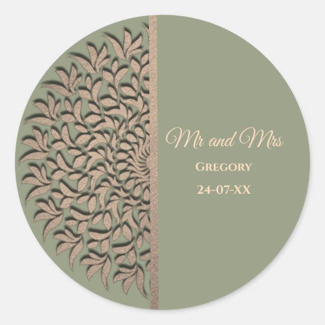 Eleganter Klassiker Modernes Sage Green & Gold Runder Aufkleber (Vorderseite)