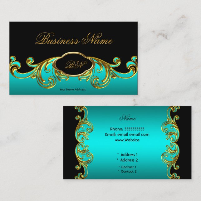 Eleganter Klassiker Schwarz Aquamarin Blue Green G Visitenkarte (Vorne/Hinten)