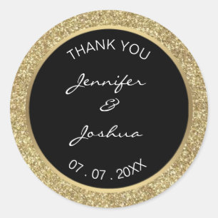 Eleganter klassischer Black Gold Glitzer Hochzeit Runder Aufkleber