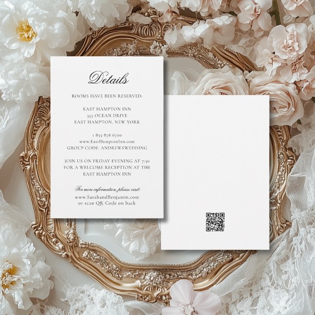 Eleganter klassischer Black & White QR Code Hochze Begleitkarte (This elegant details enclosure card is perfect for an elegant wedding done in a vintage style.)