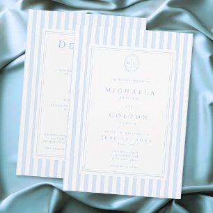 Eleganter Klassischer Blaustreifen Monogramm Zweis Einladung