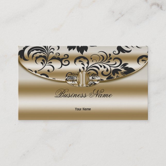 Eleganter klassischer Damask Sepia Gold Metal Look Visitenkarte (Vorderseite)