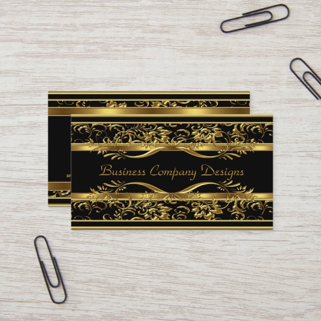 Eleganter, klassischer Gold Black Damask Embossed  Visitenkarte (Vorderseite/Rückseite Beispiel)