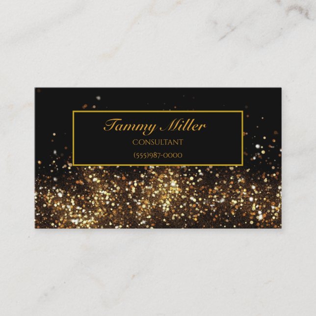 Eleganter klassischer Gold Black Imitats Glitzer Visitenkarte (Vorderseite)