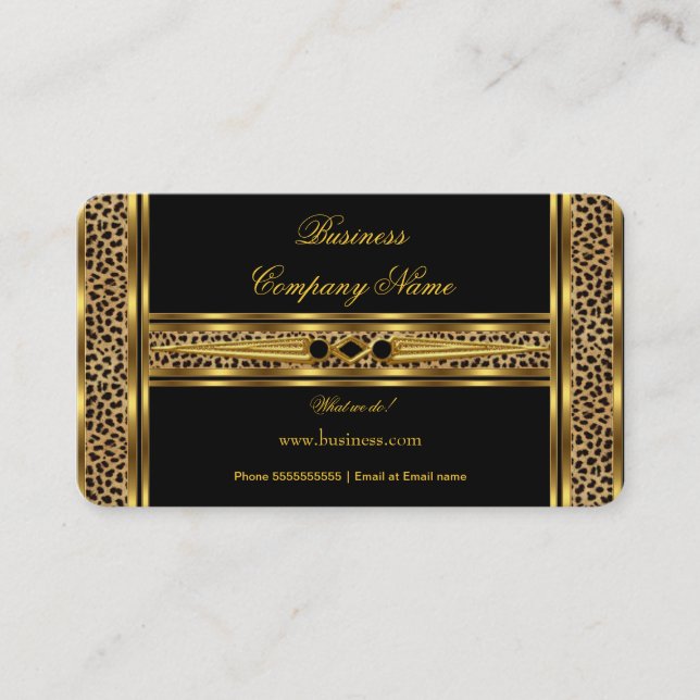 Eleganter, klassischer Gold Black Leopard Jewel Visitenkarte (Vorderseite)