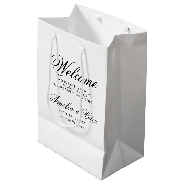 Eleganter klassischer Hochzeitsempfang Mittlere Geschenktüte (Vorderseite Schrägansicht)