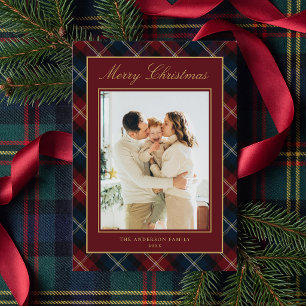 Eleganter klassischer Karo-Familienfoto-Weihnachte Feiertagskarte