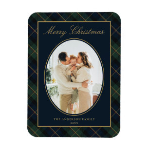 Eleganter klassischer Karo-Familienfoto-Weihnachte Magnet