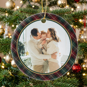Eleganter klassischer Karo-Weihnachtsfoto Keramik Ornament