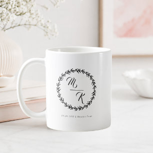 Eleganter Klassischer Monogramm-Schwarzer Kranz Kaffeetasse