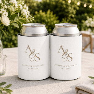 Eleganter Klassischer Monogramm Weiß Brauner Hochz Dosenkühler