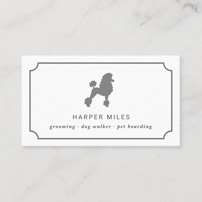 Eleganter klassischer Poodle-Hund-Grooming Visitenkarte (Vorderseite)