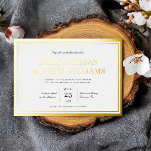 Eleganter klassischer Rahmen Hochzeitsweiß + Gold Folieneinladung