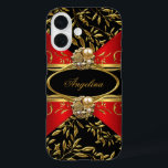 Eleganter klassischer Red Black Gold Damask Jewel  iPhone 16 Hülle<br><div class="desc">Elegante Elite Classy Red Black Gold Damask Jewel Elegant elegante Gold Damask Blumengestaute iPad Abdeckung für Frauen und Mädchen. Zizzago erstellt dieses Design BITTE ACHTEN Sie alle flachen Bilder! Sie haben KEINEN Glitzer,  Diamanten Juwelen oder echte Bögen!!</div>