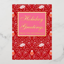 Eleganter klassischer Rot-Ton Folien Feiertagskarte