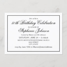 Eleganter klassischer Schwarz und Weiß 50. Geburts Einladung
