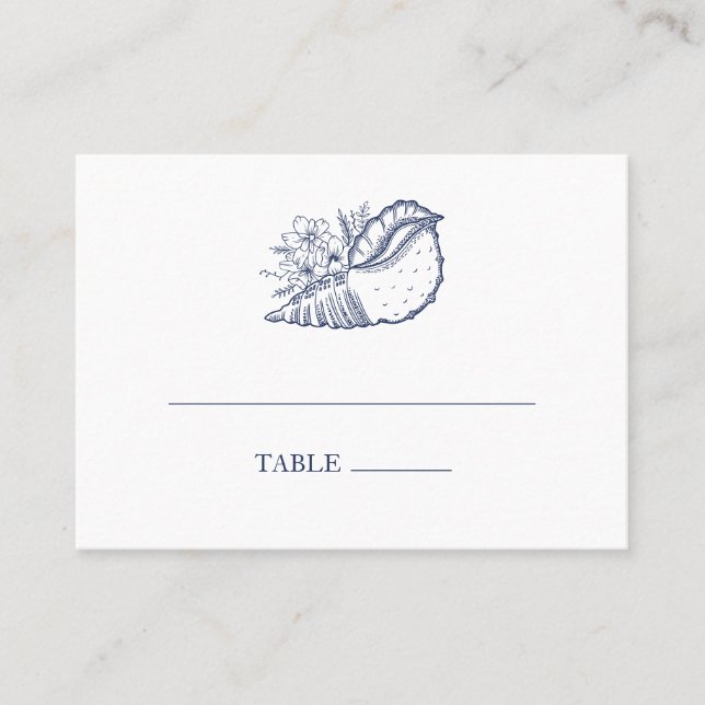 Eleganter klassischer Seashell Beach Wedding Escor Platzkarte (Vorderseite)