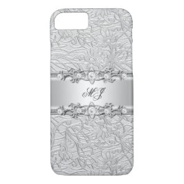 Eleganter, klassischer, silberweißer Damask Case-Mate iPhone Hülle