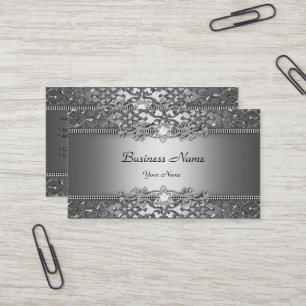 Eleganter klassischer Silver Gray Damask Embossed Visitenkarte